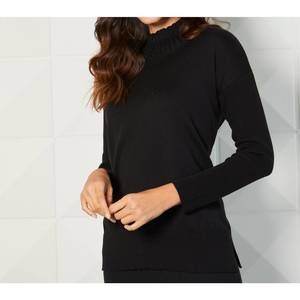 NEW FRENCH KYSS braided mock neck ribbed sleeve top in black